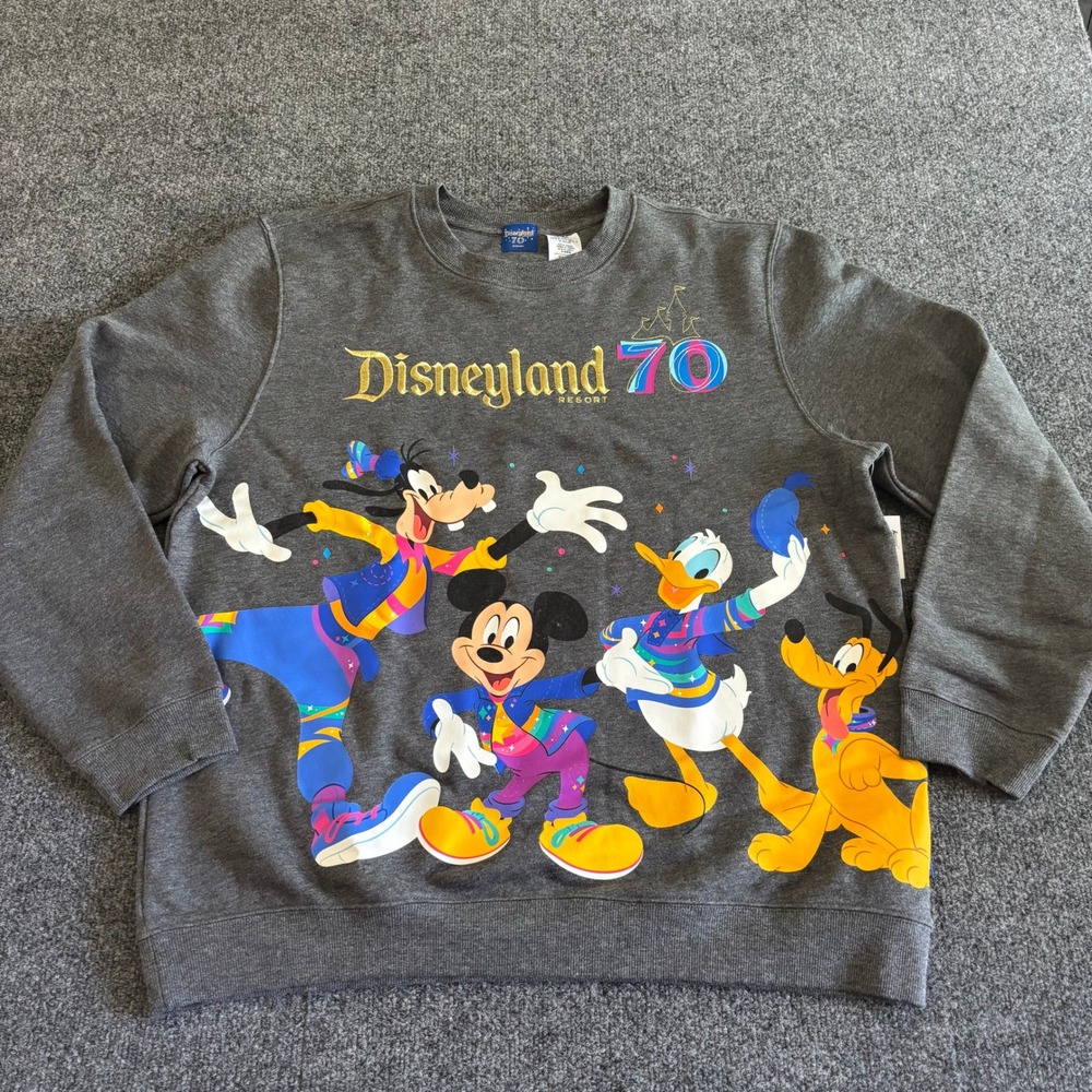 Disneyland Resort 70th Anniversary Mickey & Friends NWT Gray Sweatshirt Large
